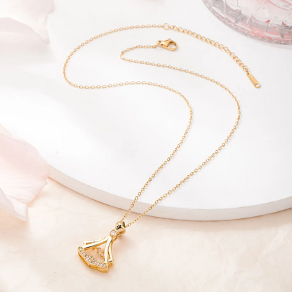 Golden Rhinestone Decor Pendant Necklace