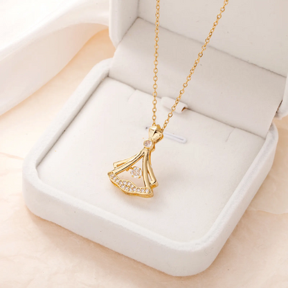 Golden Rhinestone Decor Pendant Necklace