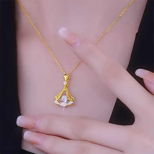 Golden Rhinestone Decor Pendant Necklace